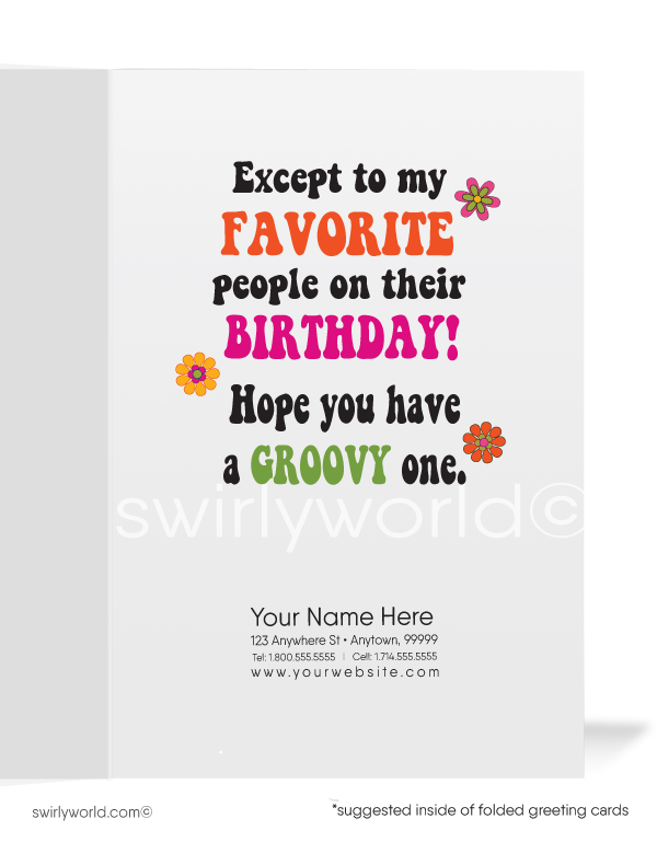 Groovy Hippie Free Love Business Happy Birthday Cards for Customers