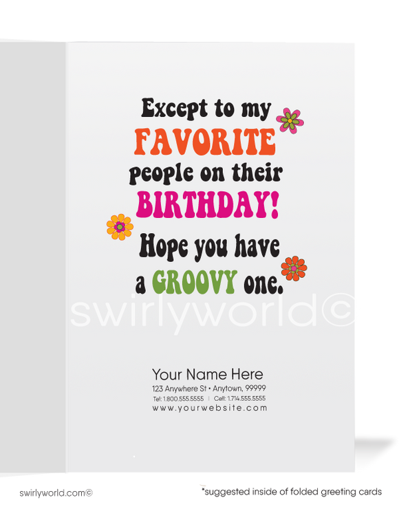 Groovy Hippie Free Love Business Happy Birthday Cards for Customers