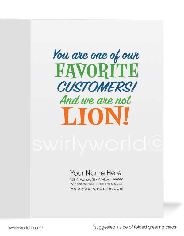 Lion Cartoon Business Thank You Cards for Customers