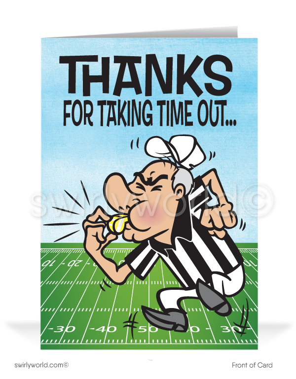 Cartoon Football Referee Thank You Sales Prospecting Cards for Customers