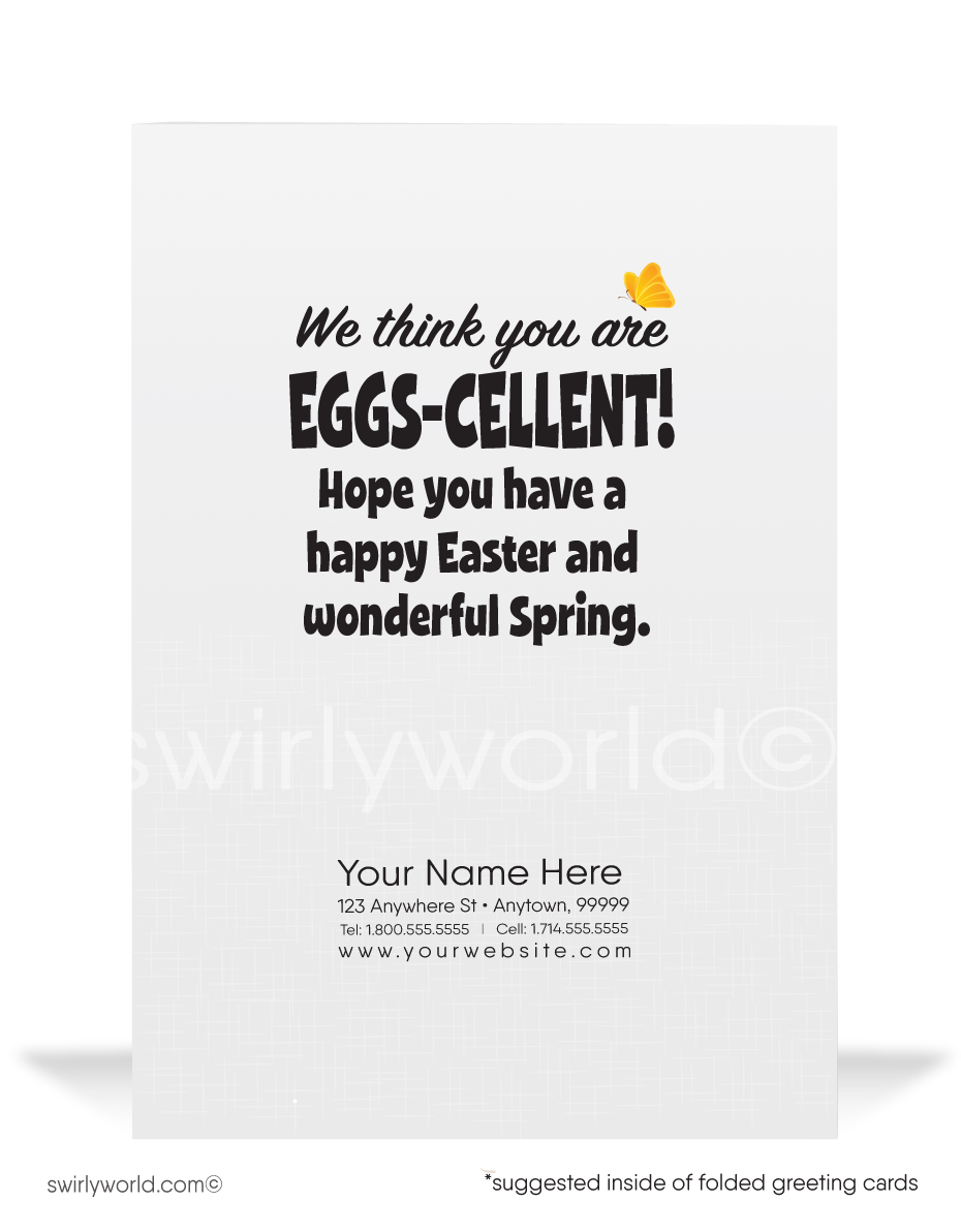 Customer Funny cartoon humorous happy Easter cards for business.