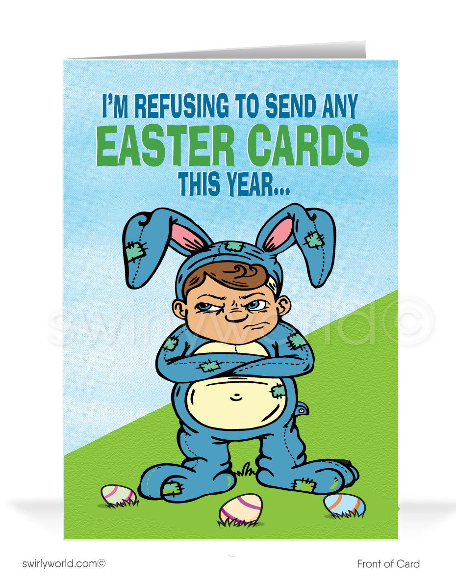 Funny Mean Bunny Humorous Business Easter Cards for Customers