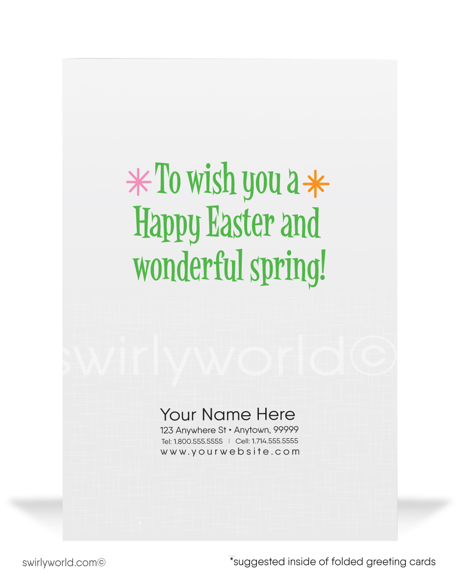 Cute Bunny Humorous Happy Easter Cards for Customers. Business Easter cards.