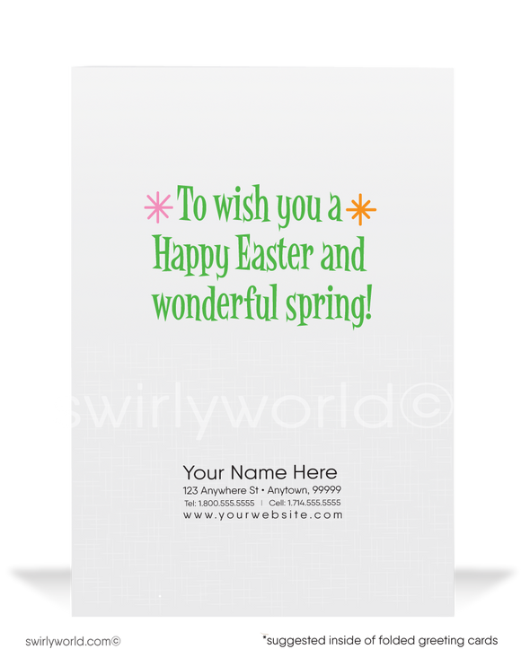 Cute Bunny Humorous Happy Easter Cards for Customers. Business Easter cards.