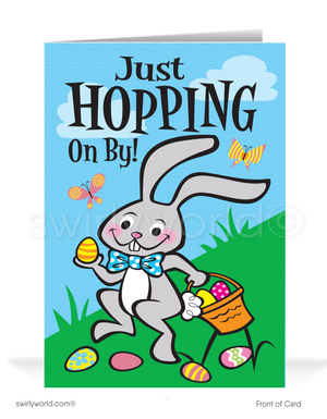 Cute Bunny Humorous Happy Easter Cards for Customers. Business Easter cards.