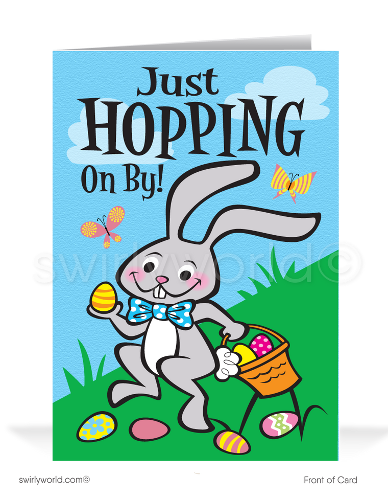 Cute Bunny Humorous Happy Easter Cards for Customers. Business Easter cards.