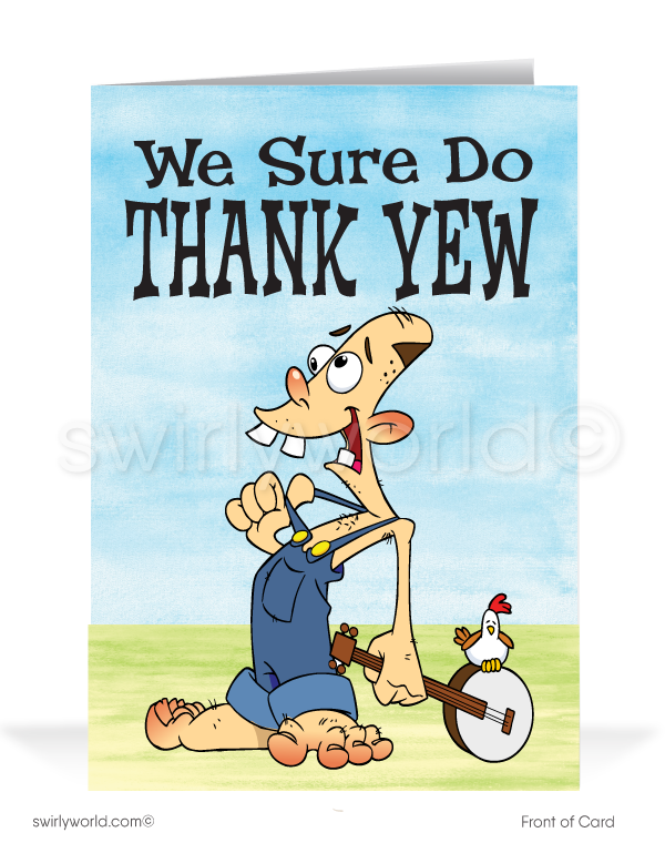 Funny Cartoon Hillbilly "Thank You For Your Business" Customer Appreciation Cards