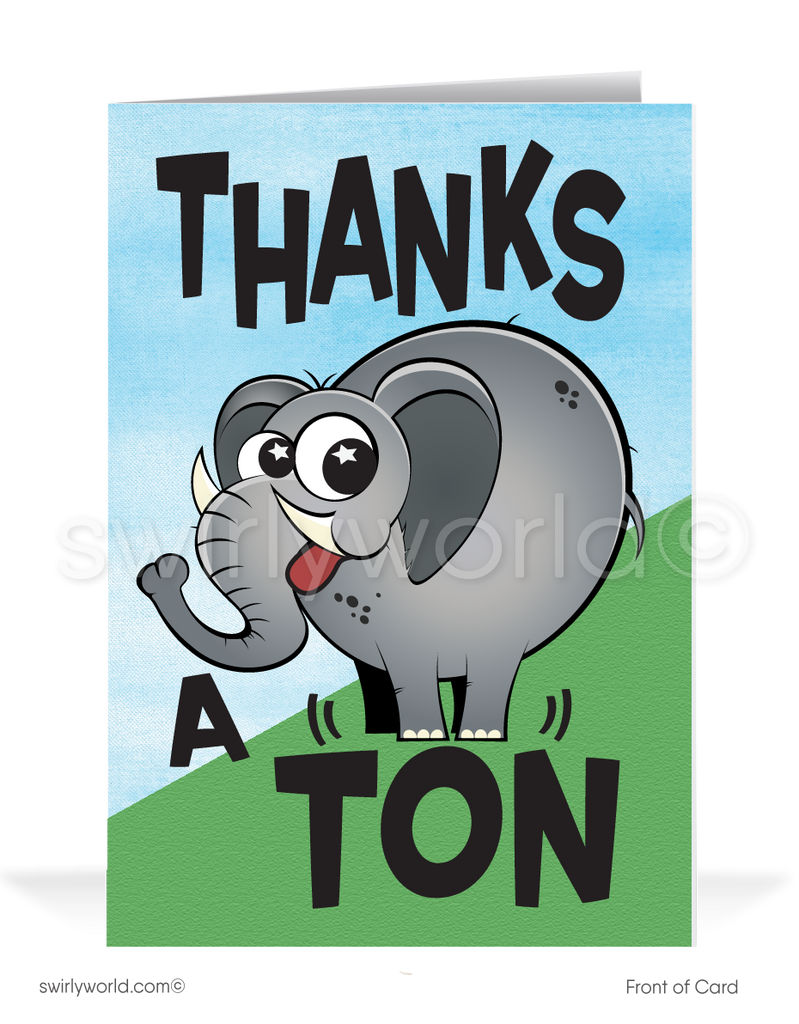 Funny Elephant "Thanks A Ton" Business Humorous Client Thank You Cards