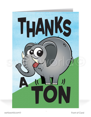 Funny Elephant "Thanks A Ton" Business Humorous Client Thank You Cards