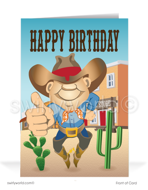 Funny Cowboy Customer Business Happy Birthday Cards