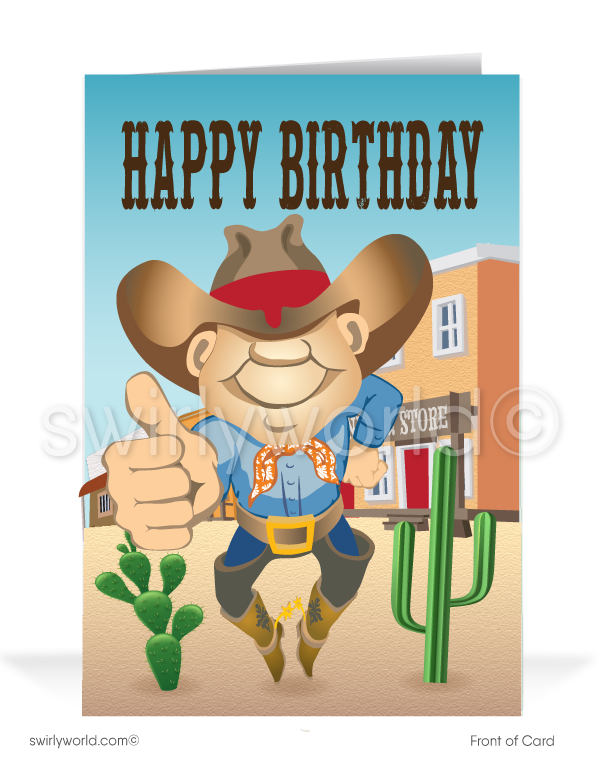 Funny Cowboy Customer Business Happy Birthday Cards