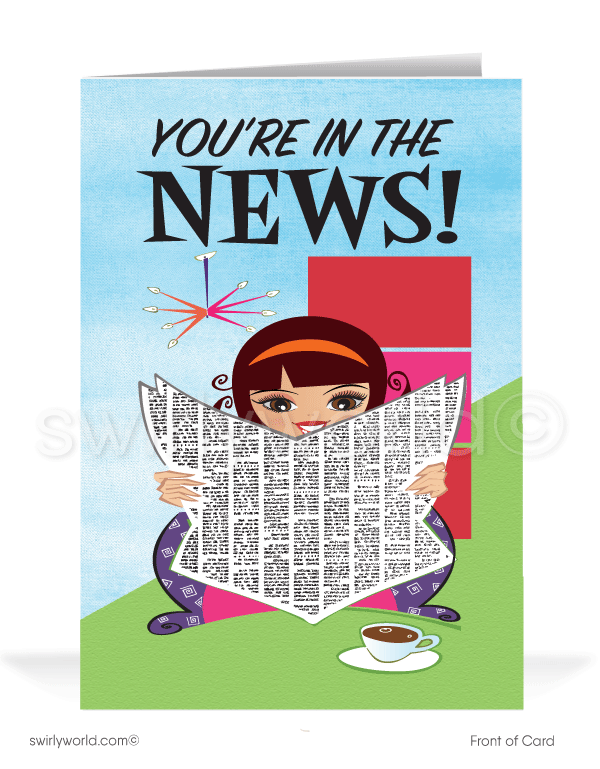 Funny Congratulations You're in the News Cartoon Cards for Business Customers.