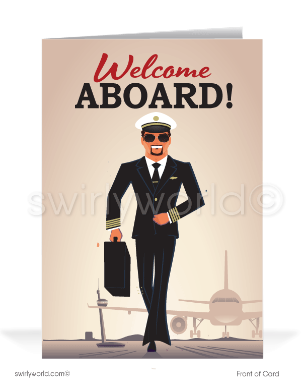 Pilot in Airport Welcome Aboard It's Great Having You As A New Client Greeting Cards.