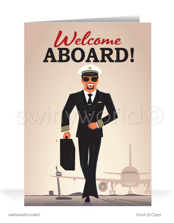 Pilot in Airport Welcome Aboard It's Great Having You As A New Client Greeting Cards.