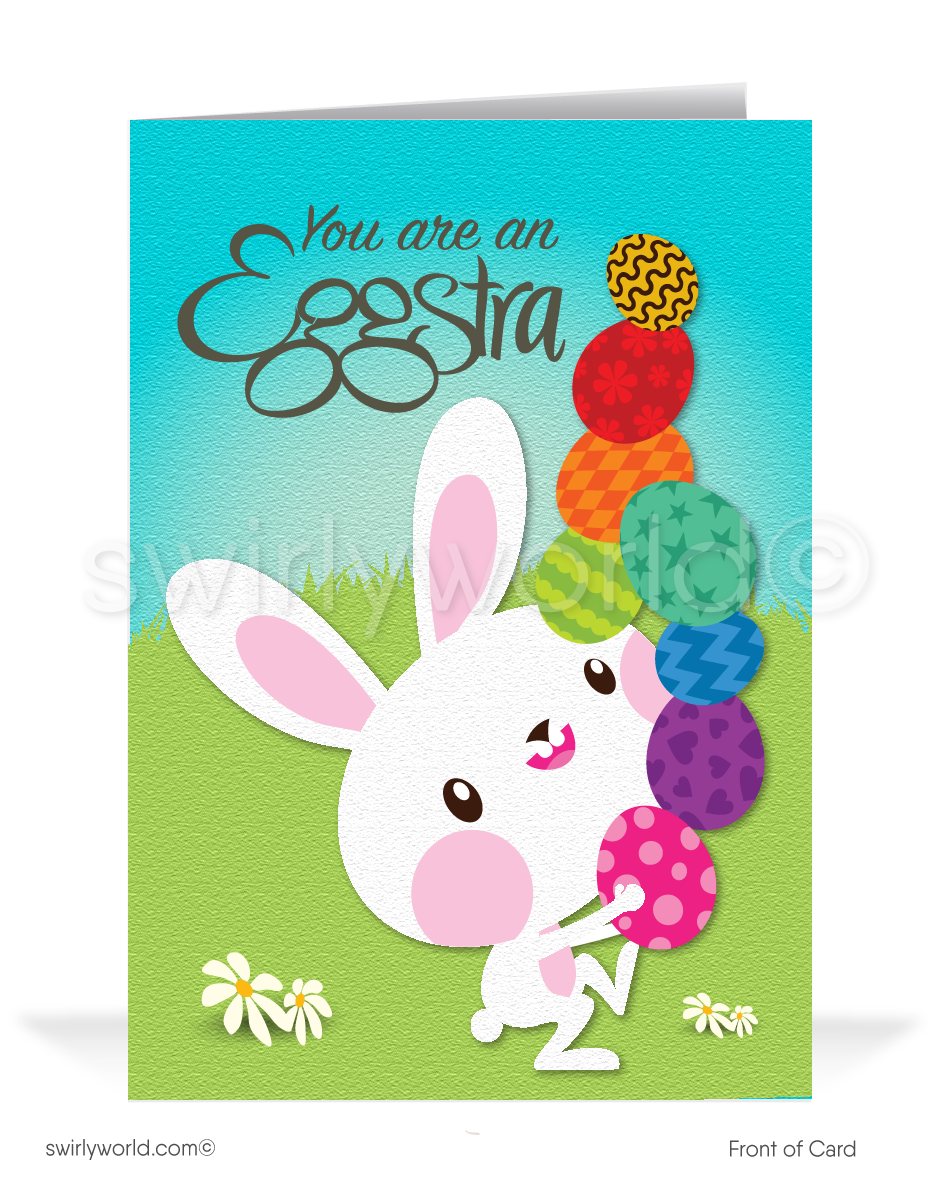 Cute funny bunny humorous happy Easter cards for business.