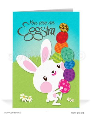 Cute funny bunny humorous happy Easter cards for business.