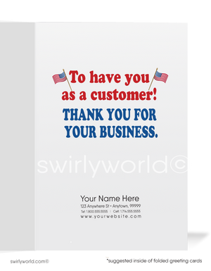 Cartoon American Eagle With Patriotic Sign "PROUD" for your Business Thank You Cards