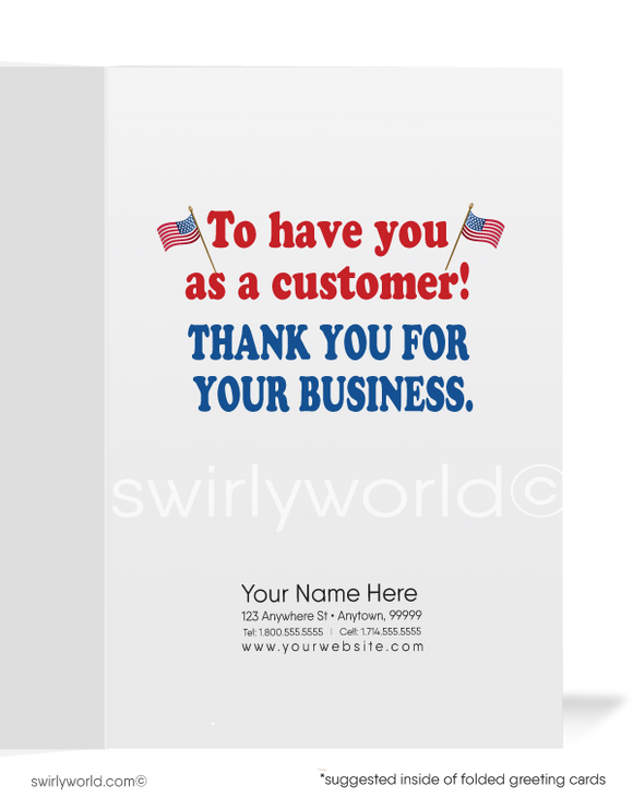 Cartoon American Eagle With Patriotic Sign "PROUD" for your Business Thank You Cards