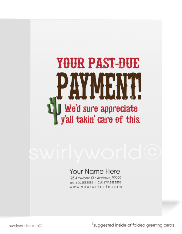 Funny Shootin' Cowboy Past-Due Bill Collection Greeting Cards.