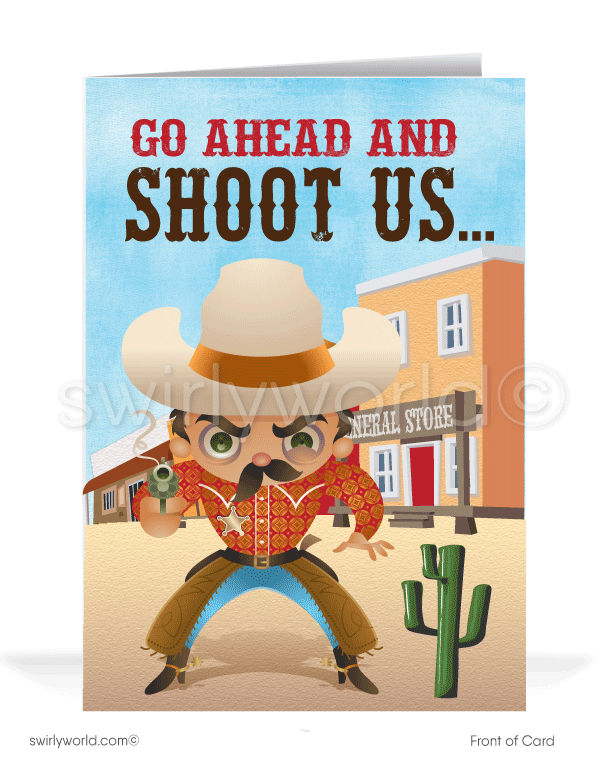 Funny Shootin' Cowboy Past-Due Bill Collection Greeting Cards.