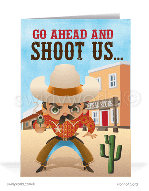 Funny Shootin' Cowboy Past-Due Bill Collection Greeting Cards.
