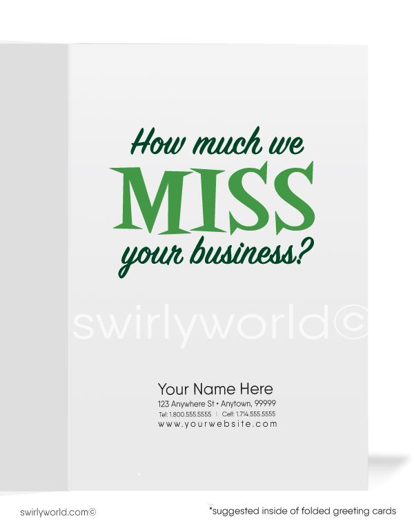 Cute Cartoon We Miss Your Business Customer Sales Prospecting Cards
