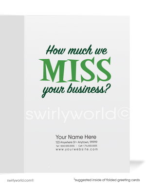 Cute Cartoon We Miss Your Business Customer Sales Prospecting Cards