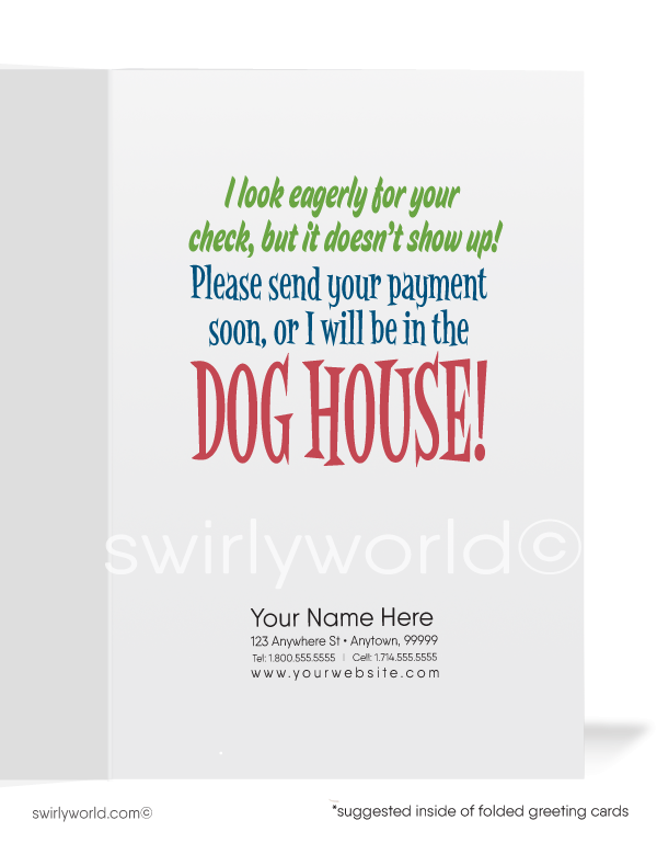 Funny Humorous Dog at Mailbox Waiting on Past-Due Bill Collection Cards.