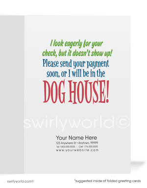Funny Dog Waiting at Mailbox for Past-Due Check Payment Cartoon Bill Collection Card