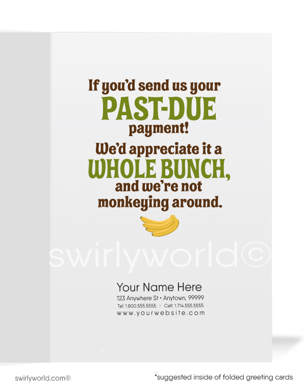 Funny Monkey Going Bananas Over Payment on Past-Due Bill Collection Cards.