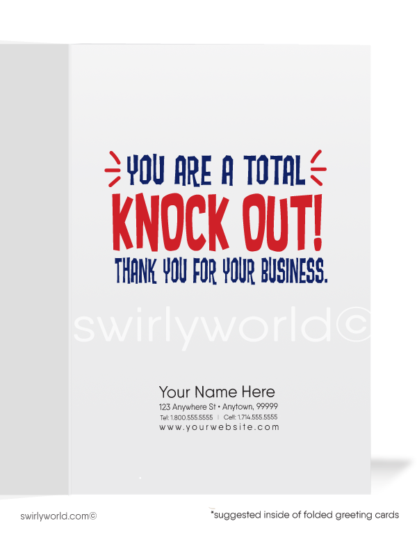 Funny Cartoon Boxer "You're a Knock-Out" Business Thank You Cards for Customers