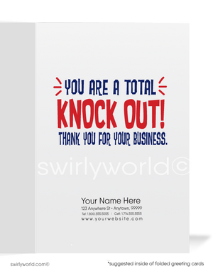 Funny Cartoon Boxer "You're a Knock-Out" Business Thank You Cards for Customers