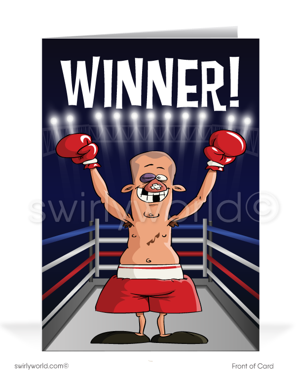 Funny Cartoon Boxer "You're a Knock-Out" Business Thank You Cards for Customers
