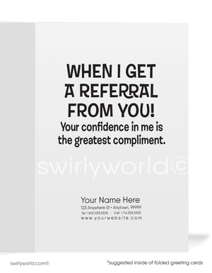 Humorous Cartoon Salesman Thank You For Your Referral Business Clients