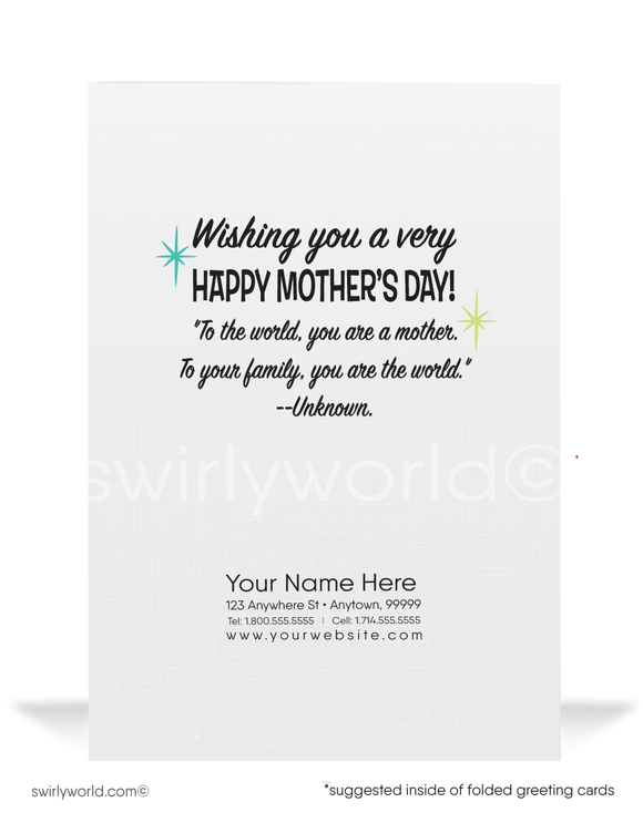 Cute Supermom happy Mother's Day Cards for Business Clients.