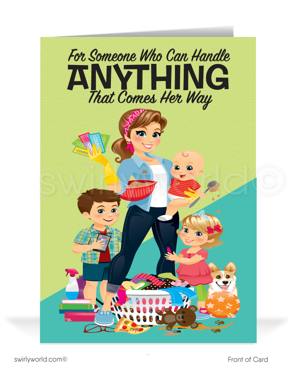Cute Supermom happy Mother's Day Cards for Business Clients.