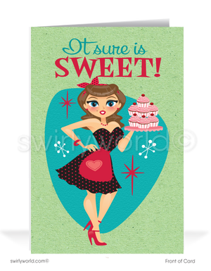 Retro Pinup Girl "It's Sweet Doing Business With You" Pastry Chef Thank You Cards