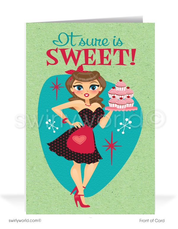 Retro Pinup Girl "It's Sweet Doing Business With You" Pastry Chef Thank You Cards