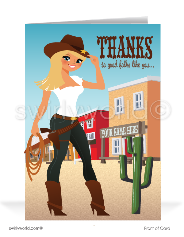 Cute Western Cowgirl Cartoon "Thank You for Your Business" Cards for Clients