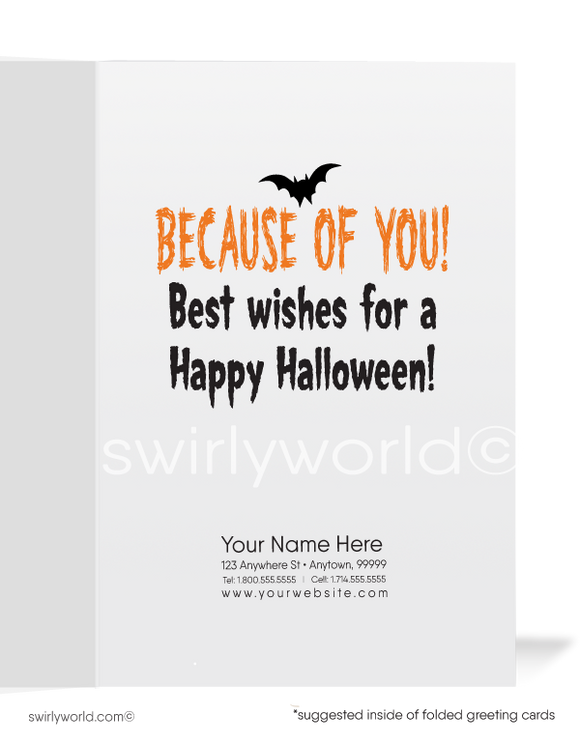 Funny Zombie Humorous Business Printed Happy Halloween Cards for Customers