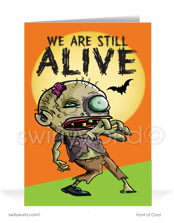 Funny Zombie Humorous Business Printed Happy Halloween Cards for Customers