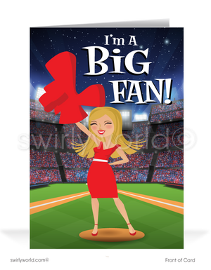 "A Big Fan of Your Business" Baseball Sports Theme Thank You Cards for Women