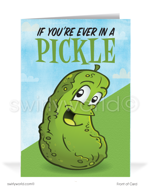 Funny "In a Pickle" Cartoon Business Customer Outreach Greeting Cards