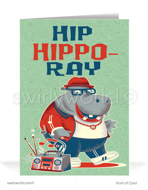 Funny Hippo Humorous Happy Birthday Cards for Customers