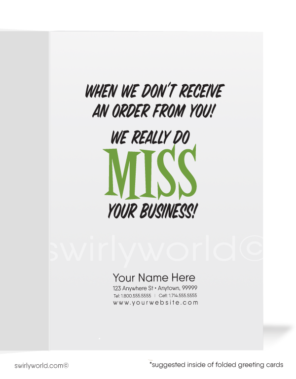 Funny Cartoon Skunk We Miss Your Business Customer Outreach Greeting Cards