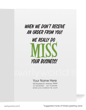 Funny Cartoon Skunk We Miss Your Business Customer Outreach Greeting Cards