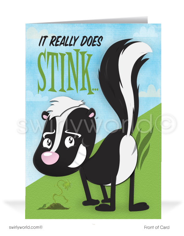 Funny Cartoon Skunk We Miss Your Business Customer Outreach Greeting Cards