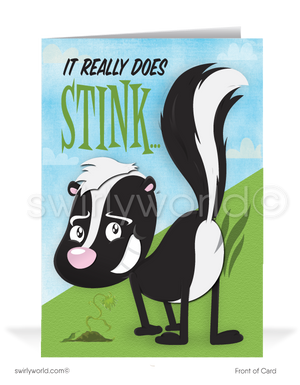 Funny Cartoon Skunk We Miss Your Business Customer Outreach Greeting Cards