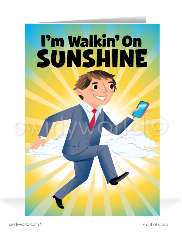 Walking On Sunshine Cartoon Business Customer Thank You Cards