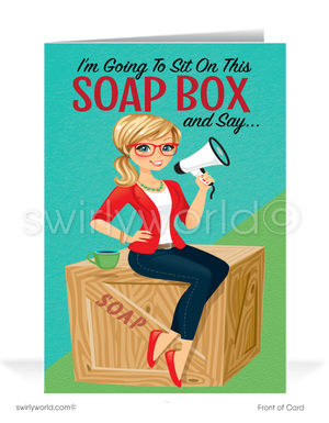 Soap Box Cartoon Women in Business Thank You Cards for Clients